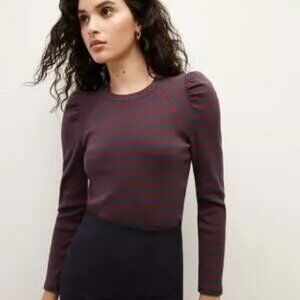 Veronica Beard Delano Top in Navy/Syrah  long sleeve top with puffed Slv Size XS